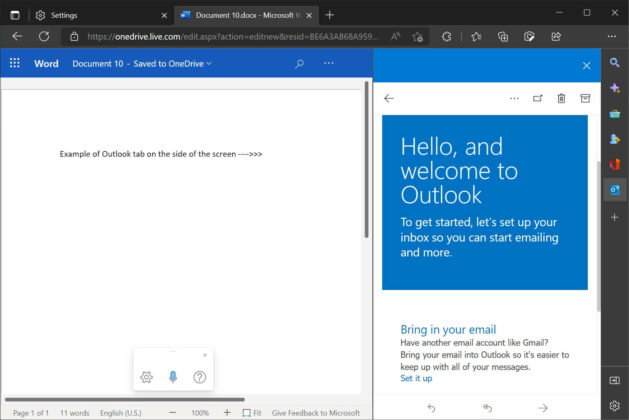 Outlook de la barra lateral de Microsoft Edge