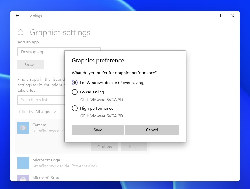 Configuración de gráficos de Windows 11